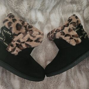 Juicy Couture Black Boots with Leopard Cuff Limited Style Stylish